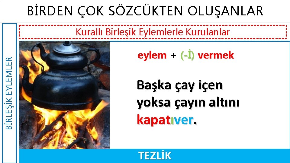 BİRDEN ÇOK SÖZCÜKTEN OLUŞANLAR BİRLEŞİK EYLEMLER Kurallı Birleşik Eylemlerle Kurulanlar eylem + (-İ) vermek