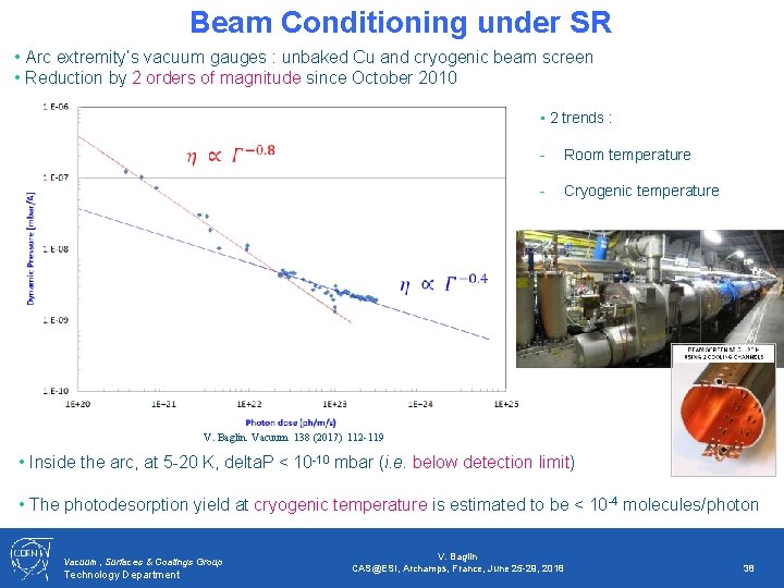 Beam Conditioning under SR • Arc extremity’s vacuum gauges : unbaked Cu and cryogenic