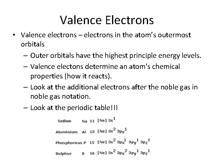 Valence Electrons • Valence electrons – electrons in the atom’s outermost orbitals – Outer