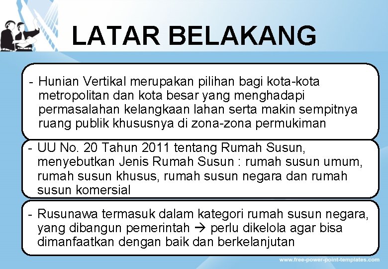 LATAR BELAKANG - Hunian Vertikal merupakan pilihan bagi kota-kota metropolitan dan kota besar yang