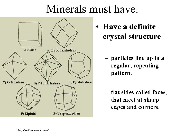 Minerals must have: • Have a definite crystal structure – particles line up in