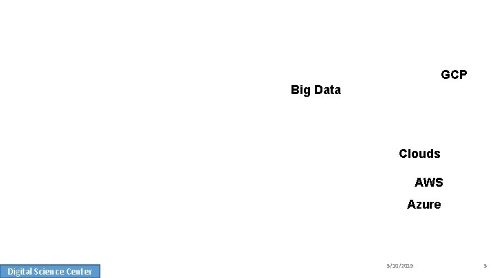 GCP Big Data Clouds AWS Azure Digital Science Center 5/10/2019 5 
