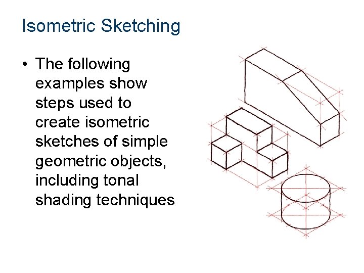 Isometric Sketching • The following examples show steps used to create isometric sketches of
