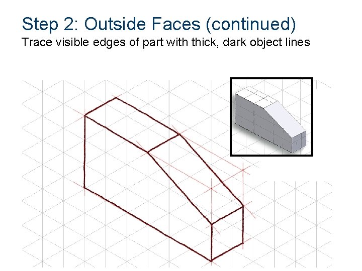 Step 2: Outside Faces (continued) Trace visible edges of part with thick, dark object