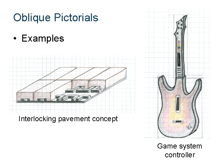Oblique Pictorials • Examples Interlocking pavement concept Game system controller 