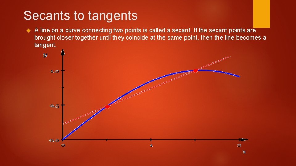 Secants to tangents A line on a curve connecting two points is called a