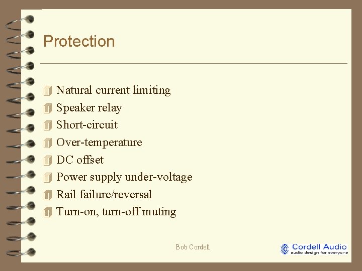 Protection 4 Natural current limiting 4 Speaker relay 4 Short-circuit 4 Over-temperature 4 DC