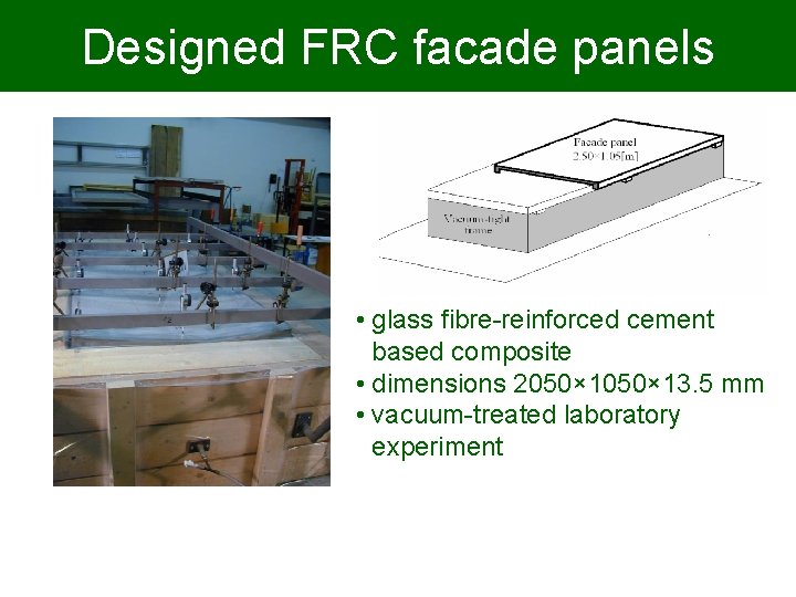 Designed FRC facade panels • glass fibre-reinforced cement based composite • dimensions 2050× 13.