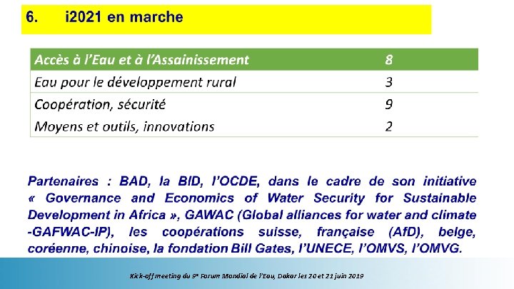 Kick-off meeting du 9 e Forum Mondial de l’Eau, Dakar les 20 et 21