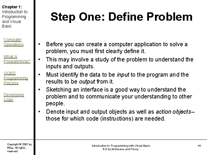 Chapter 1: Introduction to Programming and Visual Basic Computer Operations What is Programming? OOED Chapter 1: Introduction to Programming and Visual Basic Computer Operations What is Programming? OOED