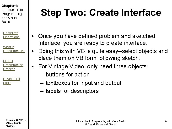 Chapter 1: Introduction to Programming and Visual Basic Computer Operations What is Programming? OOED Chapter 1: Introduction to Programming and Visual Basic Computer Operations What is Programming? OOED