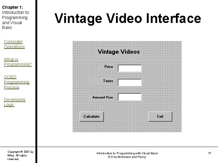 Chapter 1: Introduction to Programming and Visual Basic Vintage Video Interface Computer Operations What Chapter 1: Introduction to Programming and Visual Basic Vintage Video Interface Computer Operations What