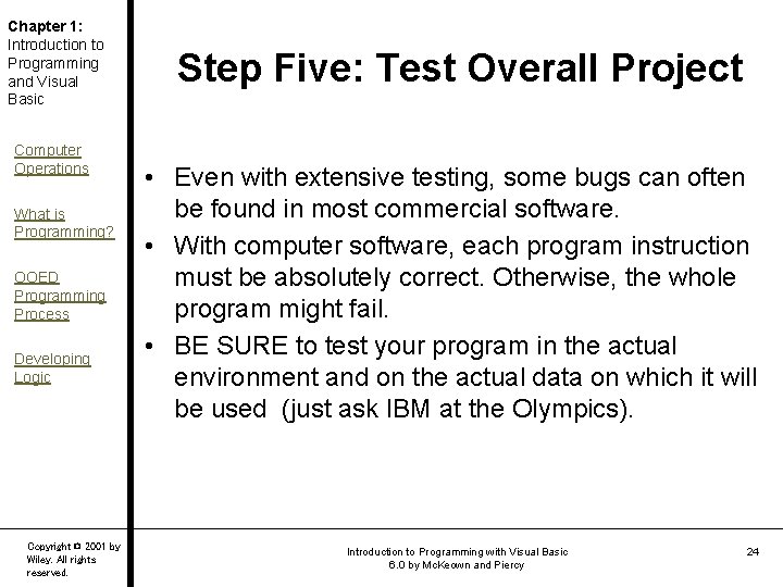 Chapter 1: Introduction to Programming and Visual Basic Computer Operations What is Programming? OOED Chapter 1: Introduction to Programming and Visual Basic Computer Operations What is Programming? OOED