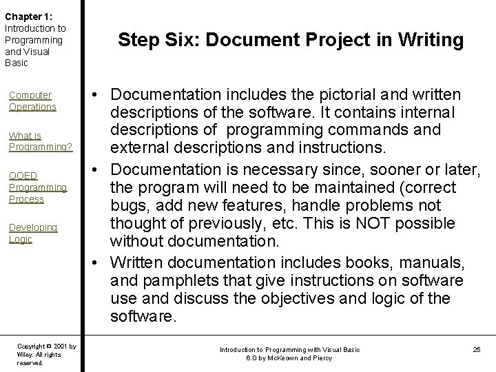 Chapter 1: Introduction to Programming and Visual Basic Computer Operations What is Programming? OOED Chapter 1: Introduction to Programming and Visual Basic Computer Operations What is Programming? OOED