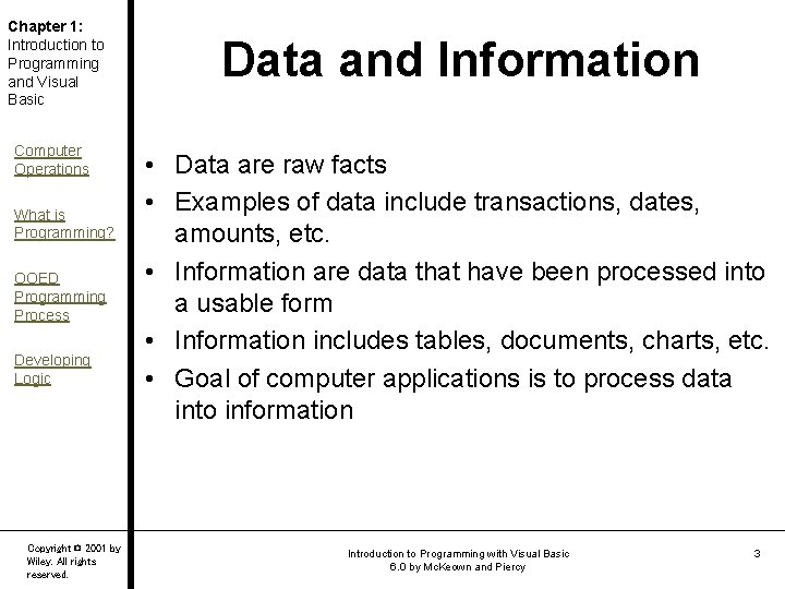 Chapter 1: Introduction to Programming and Visual Basic Computer Operations What is Programming? OOED Chapter 1: Introduction to Programming and Visual Basic Computer Operations What is Programming? OOED