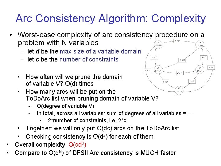 Arc Consistency Algorithm: Complexity • Worst-case complexity of arc consistency procedure on a problem