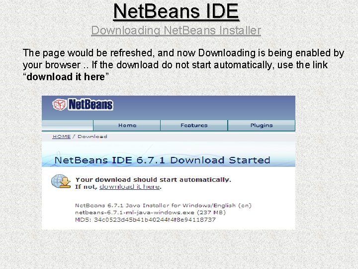 Net. Beans IDE Downloading Net. Beans Installer The page would be refreshed, and now