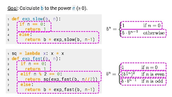 Goal: Calculate b to the power n (≥ 0). 1 2 3 4 5