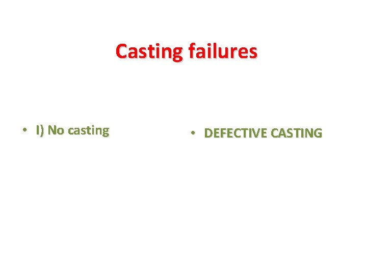 Casting failures • I) No casting • DEFECTIVE CASTING 