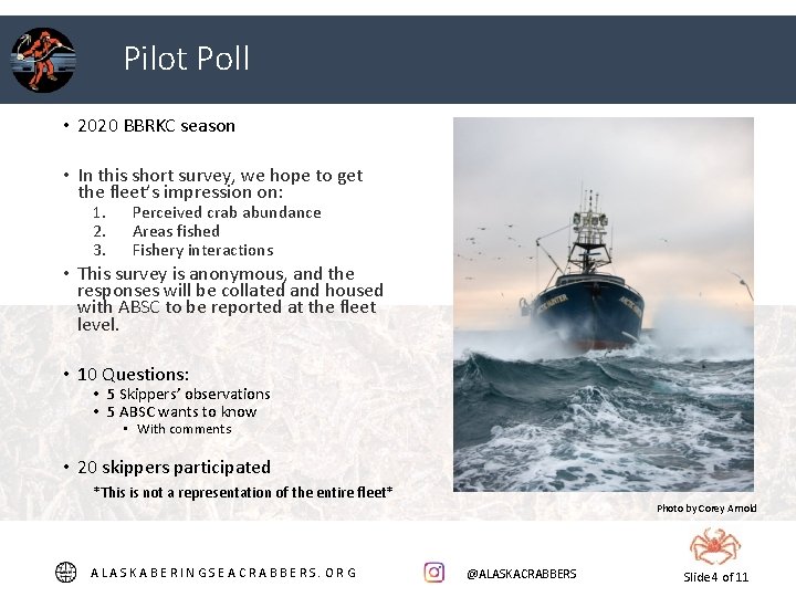 Pilot Poll • 2020 BBRKC season • In this short survey, we hope to