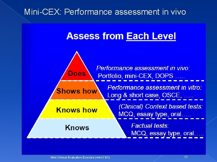 Mini-CEX: Performance assessment in vivo Mini-Clinical Evaluation Exercise (mini-CEX) 11 