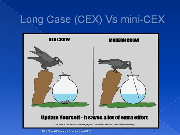 Long Case (CEX) Vs mini-CEX Mini-Clinical Evaluation Exercise (mini-CEX) 3 