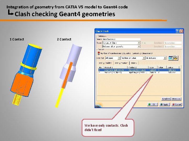 Integration of geometry from CATIA V 5 model to Geant 4 code Clash checking