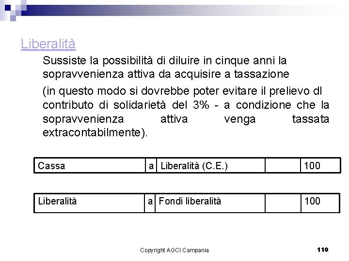 Liberalità Sussiste la possibilità di diluire in cinque anni la sopravvenienza attiva da acquisire