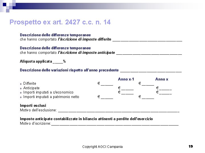 Prospetto ex art. 2427 c. c. n. 14 Descrizione delle differenze temporanee che hanno