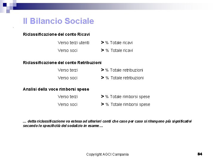 Il Bilancio Sociale. Riclassificazione del conto Ricavi Verso terzi utenti Verso soci > %