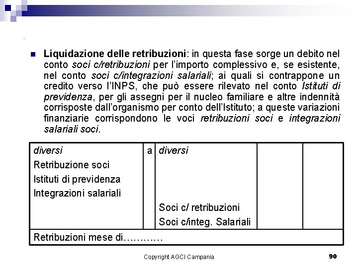 . n Liquidazione delle retribuzioni: in questa fase sorge un debito nel conto soci