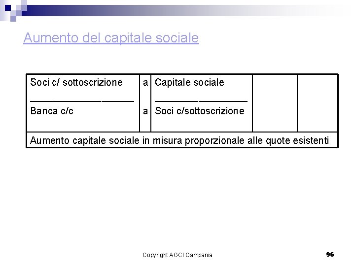 Aumento del capitale sociale. Soci c/ sottoscrizione a Capitale sociale __________ Banca c/c a