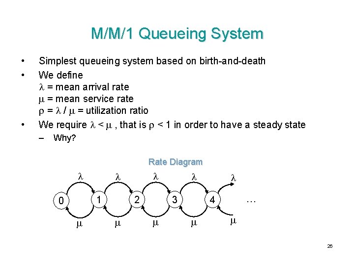 M/M/1 Queueing System • • • Simplest queueing system based on birth-and-death We define