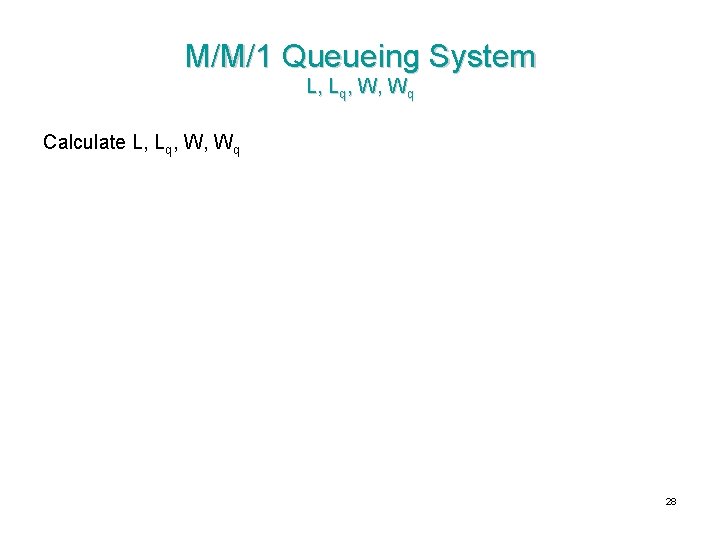 M/M/1 Queueing System L, Lq, W, Wq Calculate L, Lq, W, Wq 28 