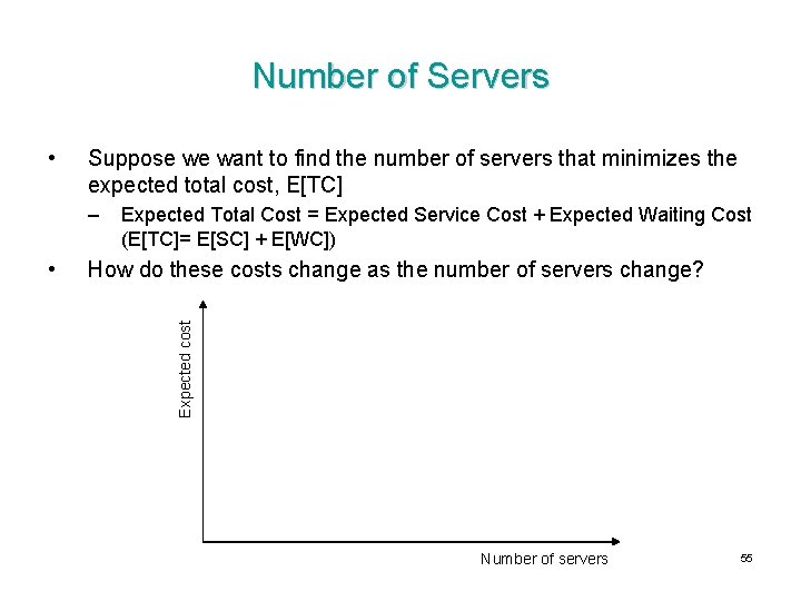 Number of Servers Suppose we want to find the number of servers that minimizes
