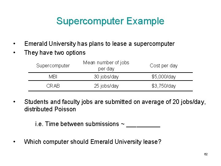 Supercomputer Example • • • Emerald University has plans to lease a supercomputer They Supercomputer Example • • • Emerald University has plans to lease a supercomputer They