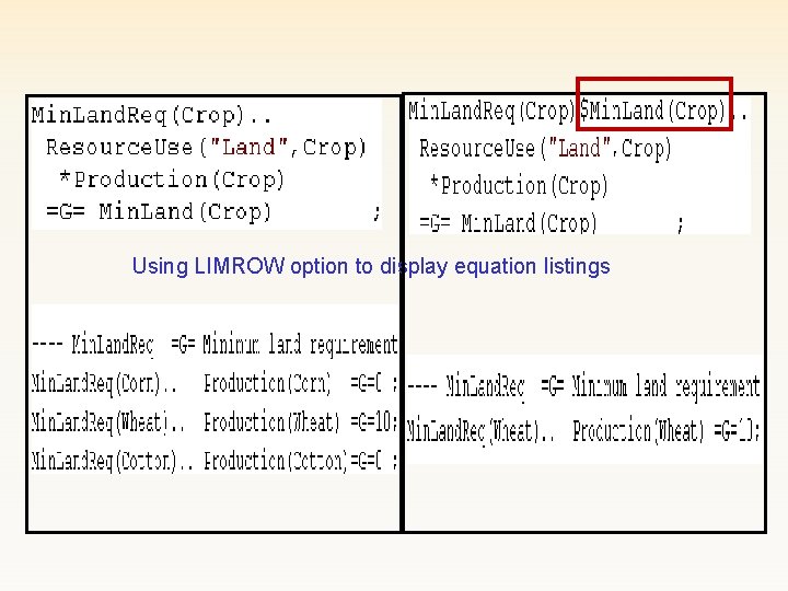 Using LIMROW option to display equation listings 