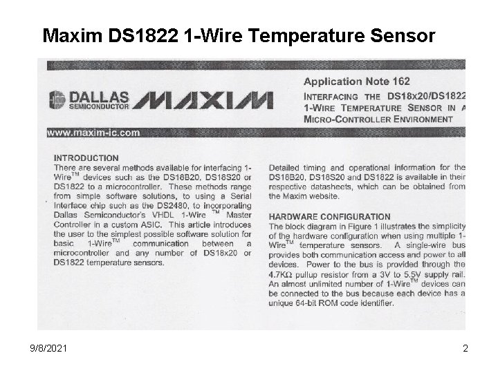 Maxim DS 1822 1 -Wire Temperature Sensor 9/8/2021 2 