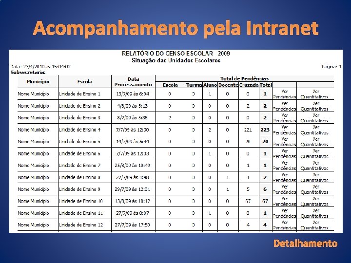 Acompanhamento pela Intranet Detalhamento 