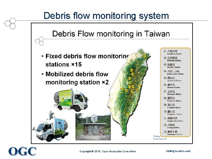 Debris flow monitoring system Copyright © 2010, Open Geospatial Consortium Making location count 
