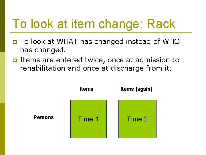 To look at item change: Rack p p To look at WHAT has changed