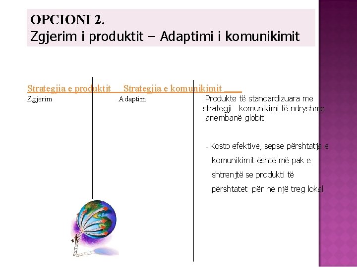 OPCIONI 2. Zgjerim i produktit – Adaptimi i komunikimit Strategjia e produktit Zgjerim Strategjia