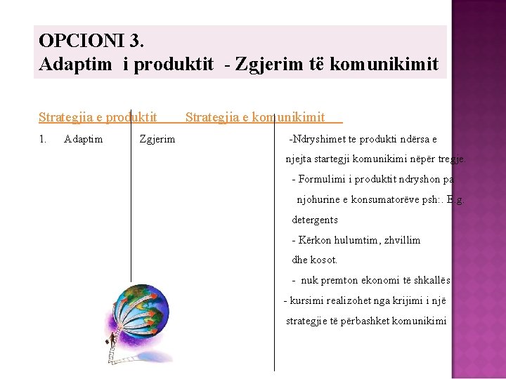 OPCIONI 3. Adaptim i produktit - Zgjerim të komunikimit Strategjia e produktit 1. Adaptim