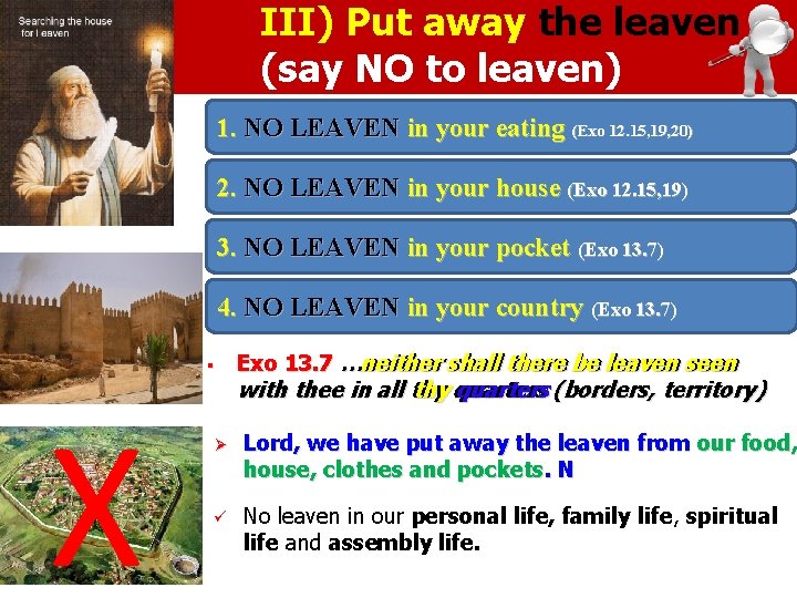 III) Put away the leaven (say NO to leaven) 1. NO LEAVEN in your