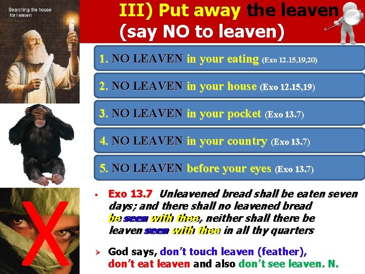 III) Put away the leaven (say NO to leaven) 1. NO LEAVEN in your