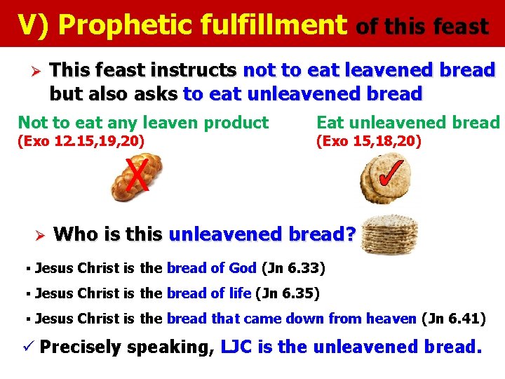 V) Prophetic fulfillment Ø This feast instructs not to eat leavened bread but also