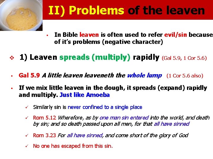 II) Problems of the leaven § v In Bible leaven is often used to