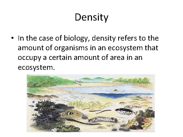 Density • In the case of biology, density refers to the amount of organisms