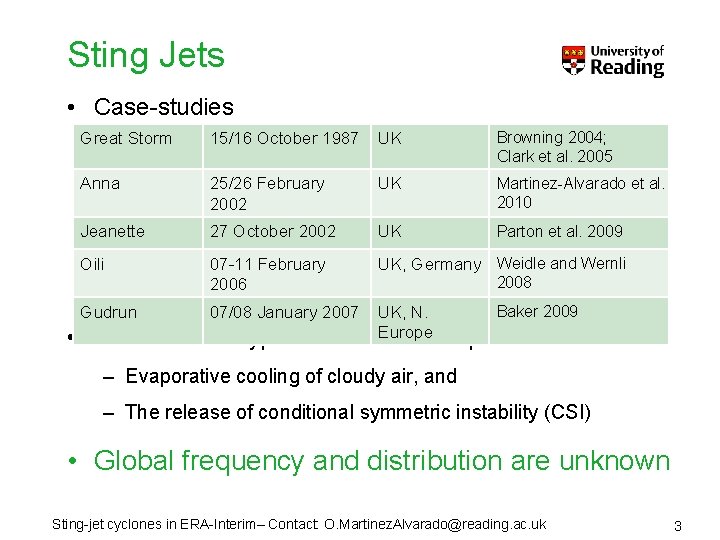 Sting Jets • Case-studies Great Storm 15/16 October 1987 UK Browning 2004; Clark et