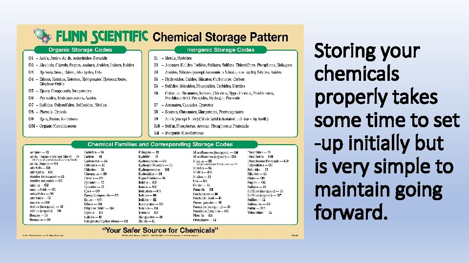 Storing your chemicals properly takes some time to set -up initially but is very